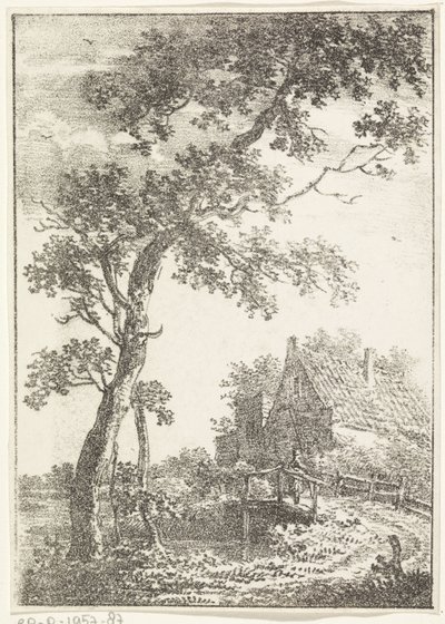 Landskap med tre, bro og hus av Pieter Bartholomeusz. Barbiers