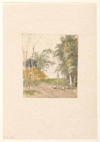 Landskap med høns langs veien av Pieter Bartholomeusz. Barbiers