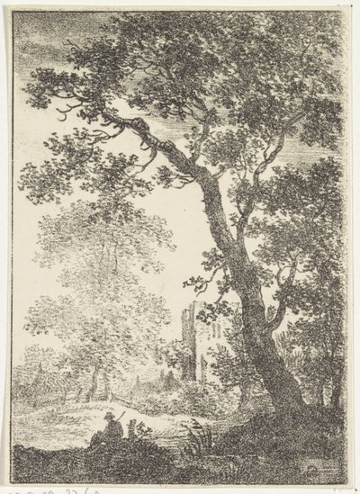 Landskap med ruin og sittende figur av Pieter Bartholomeusz. Barbiers