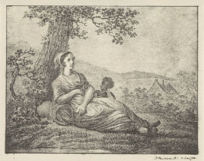 Hviler kvinne ved tre av Pieter Bartholomeusz. Barbiers