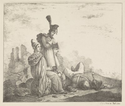 Sørgende selskap med død soldat av Pieter Bartholomeusz. Barbiers