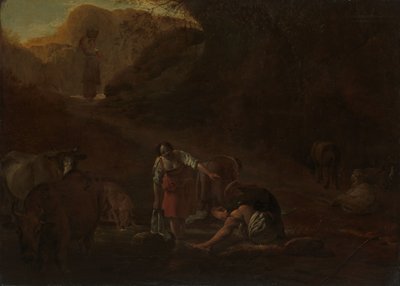 En hyrde og vaskekvinner ved en kilde av Pieter Bodding van Laer