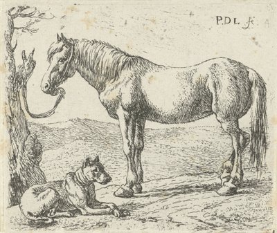 Hest og hund i en eng Hester (serietittel) av Pieter Bodding van Laer