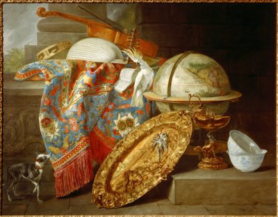 Stilleben med globus og kakadue av Pieter or Peter Boel