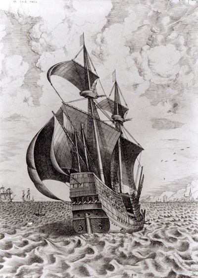 Skip, gravert av Hieronymus Cock av Pieter Bruegel the Elder