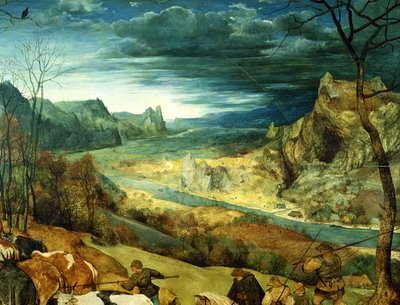 The Return of the Herd Autumn, 1565 olje på paneldetalj av 556 av Pieter Bruegel the Elder