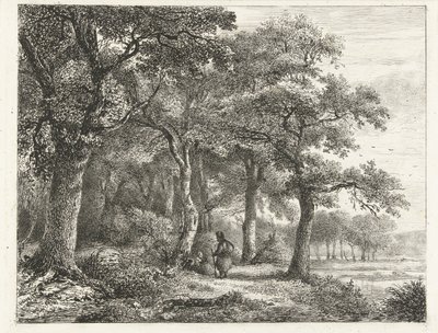Skoglandskap med mann med ryggsekk av Pieter Casper Christ