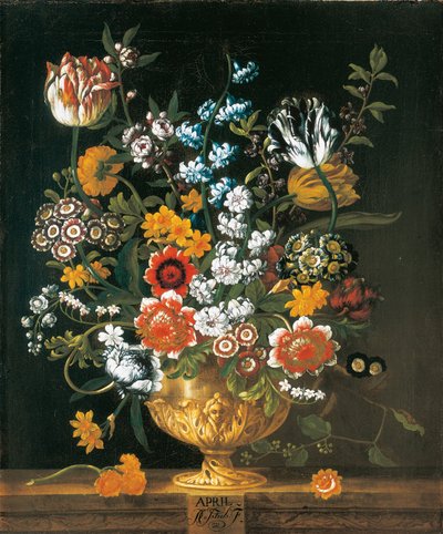 april, fra The Twelve Months of Flowers, en blomsterkalender med stilleben av Pieter Casteels