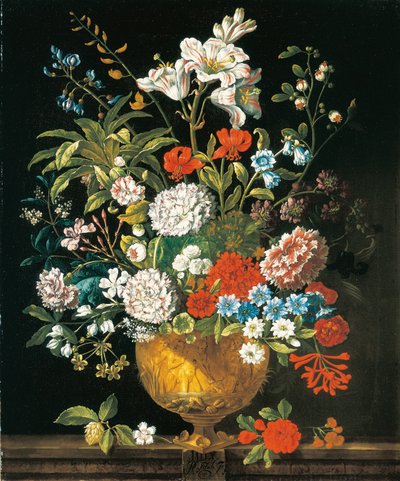 juli, fra The Twelve Months of Flowers, en blomsterkalender med stilleben av Pieter Casteels