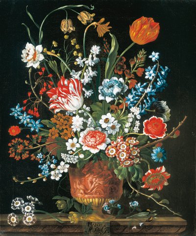 mars, fra The Twelve Months of Flowers, en blomsterkalender med stilleben av Pieter Casteels