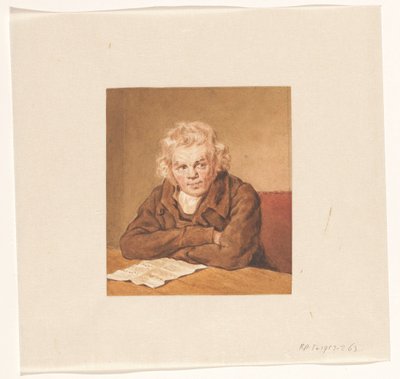 Portrett av Lourens van Schaick, sittende og leser ved bordet av Pieter Christoffel Wonder