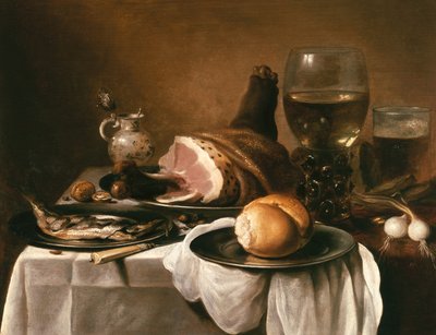 Stilleben med skinke av Pieter Claesz