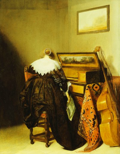 En sittende dame sett bakfra foran en jomfru, av Pieter Codde