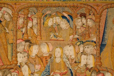 Flemish tapestry. Annunciation. Detail, c.1502-04 (gold, silver, silk and wool)   1317262   no       norwegian Successfully Translated  Original: Portrait of Suraj Singh Rathor, Raja of Marwar and Maternal Uncle of Shah Jahan: A Page from the Prince Khurra av Pieter Coecke van Aelst