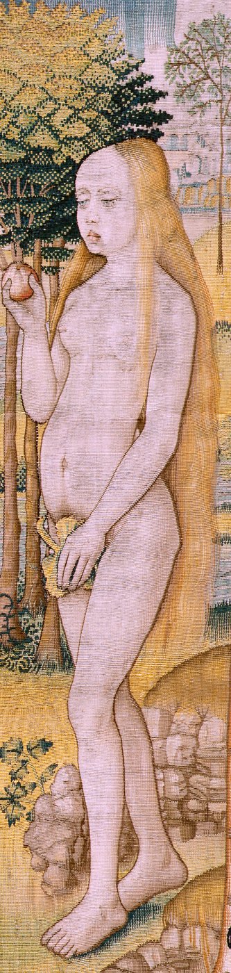 flamsk billedvev. Serie-episoder fra The Life of the Virgin. Profetiene blir oppfylt ved Kristi fødsel (Oppfyllelse av profetiene ved Guds Sønns fødsel). Første billedvev i serien. Modeller tilskrevet Jan von Roome (eller van B av Pieter Coecke van Aelst