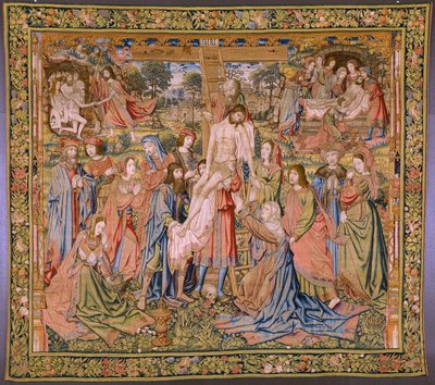 flamsk billedvev. Serien The passion of Christ: Descent from the cross (Kruisafneming, Descandimiento de la cruz). Produksjon Pieter van Aelst. Tegneserieskaper Jan van Roome. Ca 1507-1520. av Pieter Coecke van Aelst