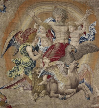 Gud Faderen med symbolene til de fjerde apostlene (tetramorfos), kjent som Treenigheten av Pieter Coecke van Aelst
