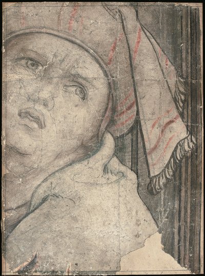 Hodet til en mann i turban som ser oppover av Pieter Coecke van Aelst