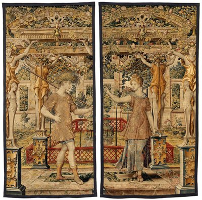 Vertumnus og Pomona: Vertumnus forvandlet til en bonde, ca. 1550 (gull, ull og silke) av Pieter Coecke van Aelst