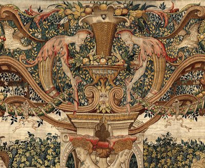 Vertumnus og Pomona: Vertumnus forvandlet til en beskjærer, ca. 1550 (gull, ull og silke) av Pieter Coecke van Aelst