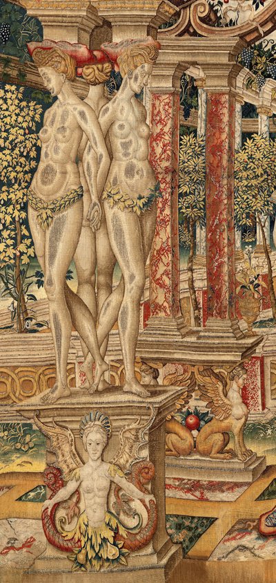 Vertumnus og Pomona: Vertumnus forvandlet til en beskjærer. ca. 1550 (teppe) av Pieter Coecke van Aelst