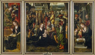 Kunngjøringen. Tilbedelsen av magiene. Hyrdenes tilbedelse, andre kvartal av 1 av Pieter Coecke van Aelst
