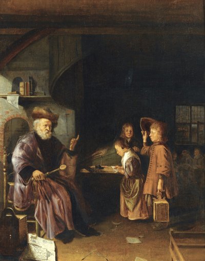 En skolemester underviste elevene sine i et klasserom, midten av 1600-tallet av Pieter Cornelisz. van Egmondt