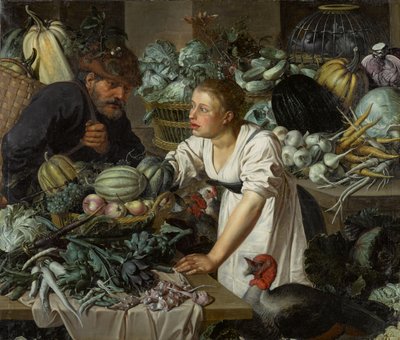 Stilleben med to figurer av Pieter Cornelisz. van Rijck