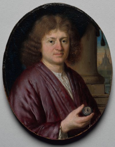 Portrett av en mann som holder en klokke av Pieter Cornelisz van Slingelandt