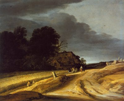 Landskap med grusvei og våningshus av Pieter Dircksz Santvoort