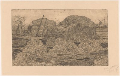 Høystakker i en åker av Pieter Dupont (signed by artist)