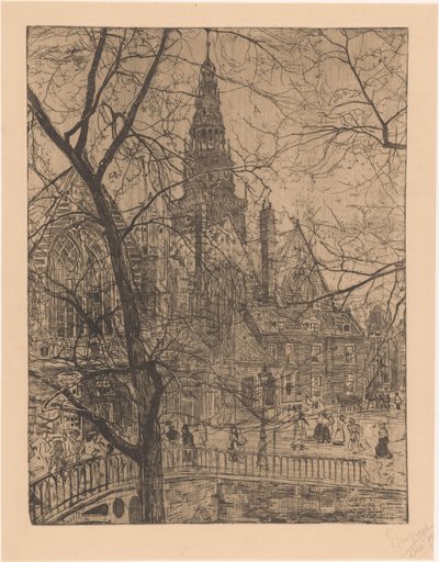 Den gamle kirken i Amsterdam av Pieter Dupont (signed by artist)