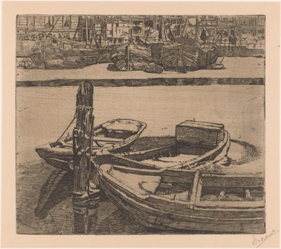 Skip i Damrak i Amsterdam av Pieter Dupont (signed by artist)
