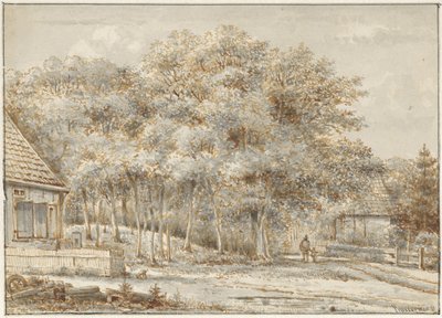 Skogsvei med to hus av Pieter Ernst Hendrik Praetorius