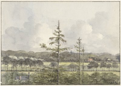 Utsikt over enger med gårder av Pieter Ernst Hendrik Praetorius