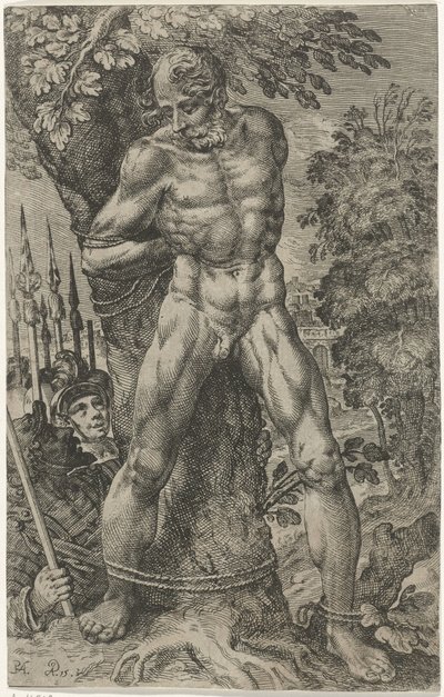 Achior bundet til et tre av Pieter Feddes van Harlingen