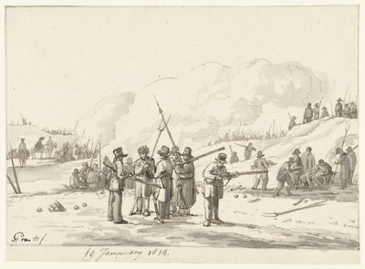 Leir av sivile i sanddynene i Nord-Holland, 19. januar 1814 av Pieter Gerardus van Os (signed by artist)
