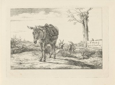 Et esel og to geiter av Pieter Gerardus van Os
