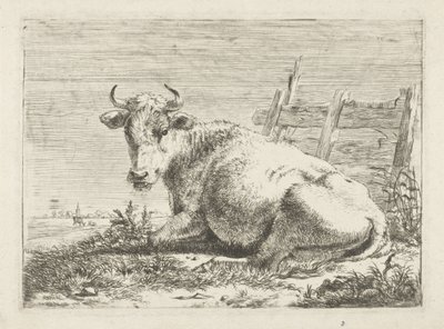 Liggende ku ved et gjerde Kyr (serietittel) av Pieter Gerardus van Os