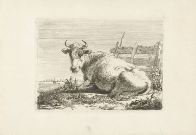Liggende ku ved et gjerde Kyr (serietittel) av Pieter Gerardus van Os