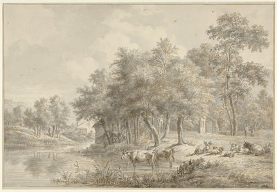 Elvelandskap med storfe av Pieter Gerardus van Os