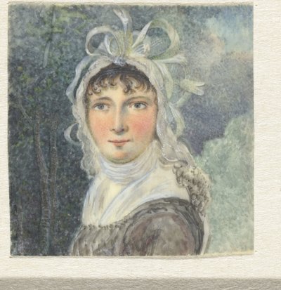 Kvinneportrett med lue med sløyfer av Pieter Gerardus van Os