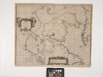 Nytt kart over den nordøstligste kysten av Amerika (gravering med håndfarging på off-white lagt papir) av Pieter Goos