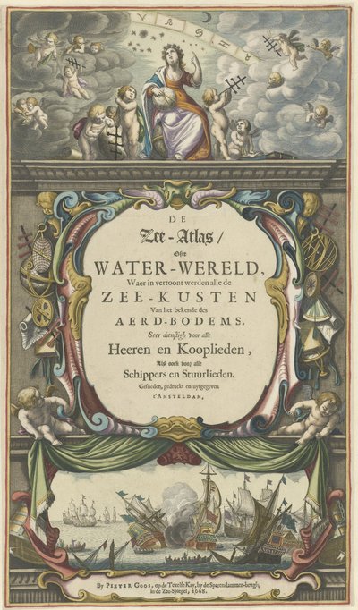 Tittelside for Pieter Goos, The Sea Atlas or Water World, 1668 av Pieter Goos
