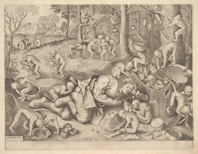 Kjøpmannen ranet av aper, 1562 av Pieter Heyden van der