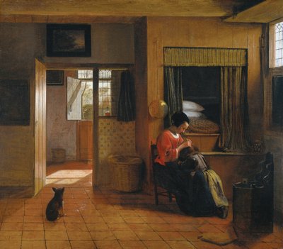 Interiør med en mor som avluser barnets hår En mors plikt, 1659-1660 av Pieter Hooch de