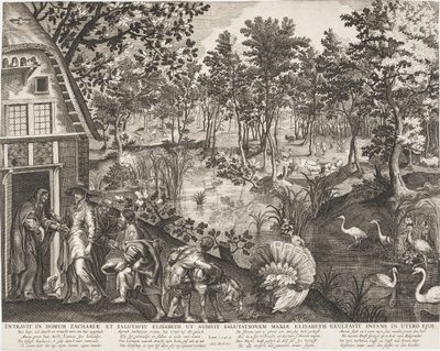 Besøket i et treaktig landskap av Pieter II de Jode