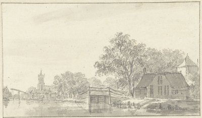Utsikt over landsbyen med elv av Pieter Jan van Liender