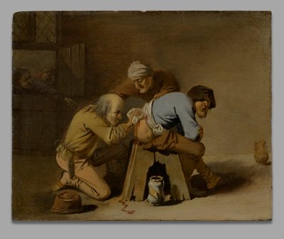 En kvakksalver på jobb i en låve av Pieter Jansz. Quast