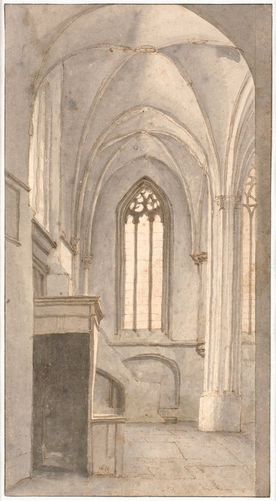 Utsikt over interiøret i kirken St. Cunera i Rhenen (prov. Utrecht) av Pieter Jansz Saenredam